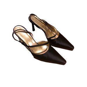 Vintage Anne Klein Pointy Toe Black Stiletto Heels Shoes size 8M Black